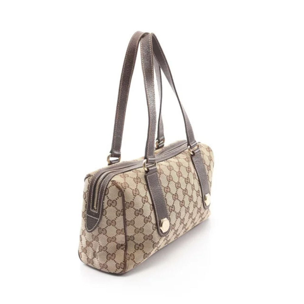 Gucci Brown Canvas GG Leather Handbag Beige Brown Tan